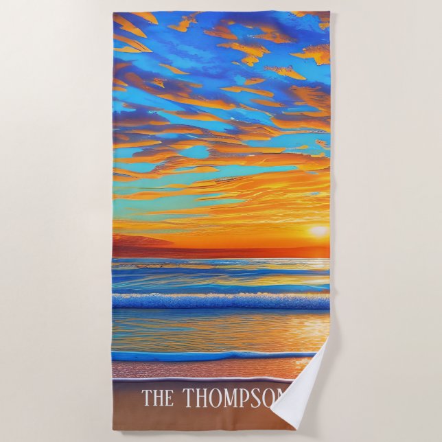 Tropical Beach Sunset over Clear Ocean  Beach Towel (Front)