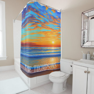Tropical Beach Sunset over Clear Ocean Shower Curtain