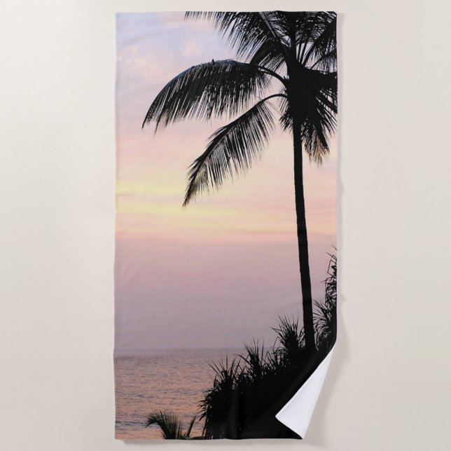 Tropical Beach Sunset Palm Beach Towel (Front)