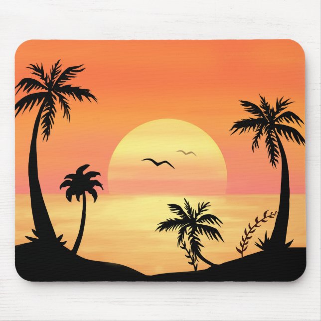 Tropical Beach Sunset Palm Tree Silhouette Art Mouse Mat (Front)