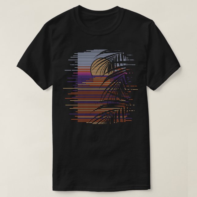 Tropical Beach Sunset Palm Trees Synthwave Summer T-Shirt (Design Front)