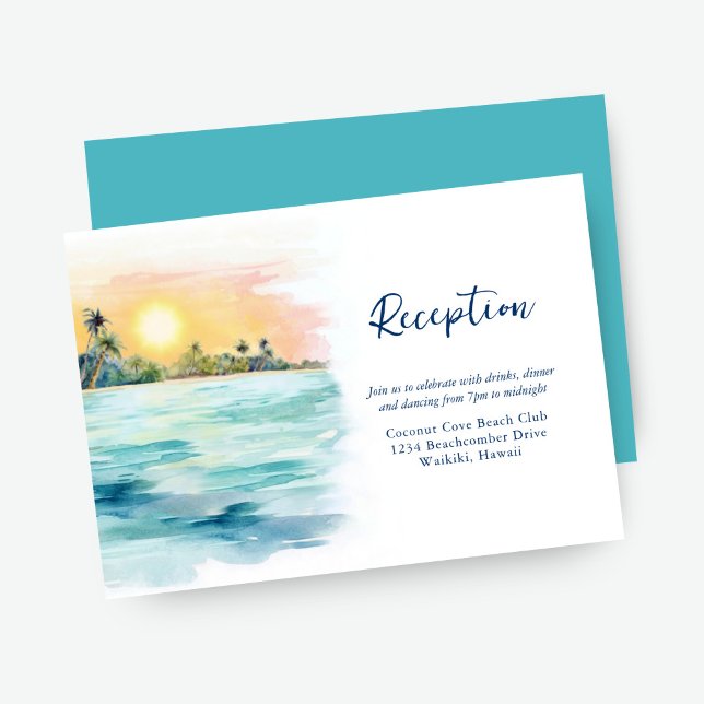 Tropical Beach Sunset & Palms Wedding Reception Enclosure Card (Creator Uploaded)