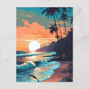 Tropical Beach Sunset Postcard