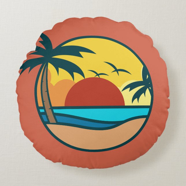 Tropical Beach Sunset Round Cushion (Front)