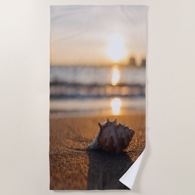 Tropical Beach Sunset Seashell Beach Towel (Front)