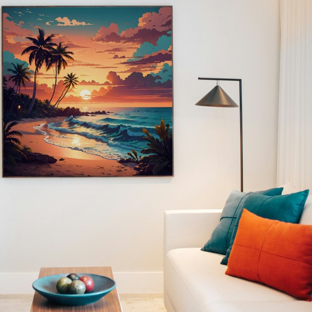 Tropical Beach Sunset Square Poster (Creator Uploaded)