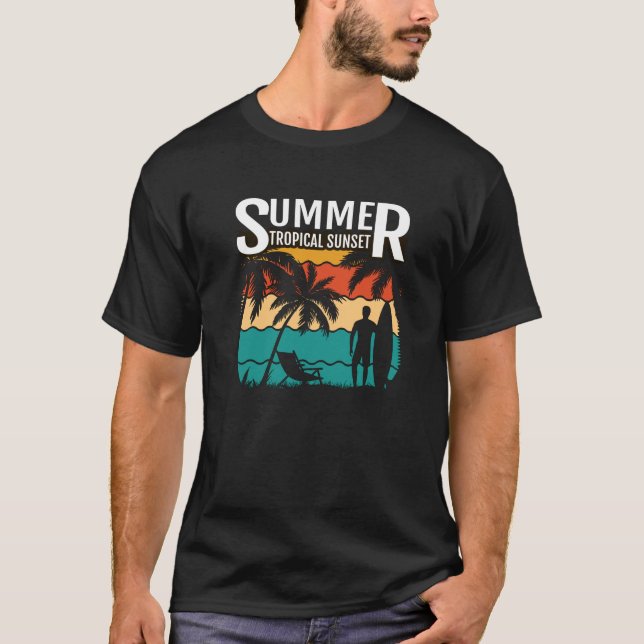 Tropical Beach Sunset Summer T-Shirt (Front)