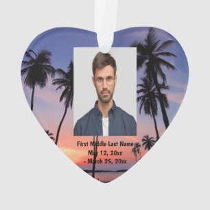 Tropical Beach Sunset Sun Dated Photo Custom Ornament