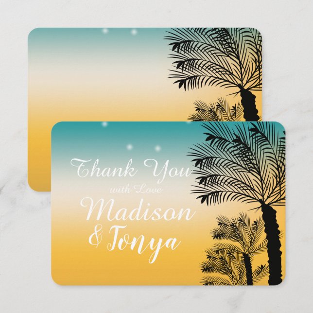 Tropical Beach Sunset THANK YOU Wedding Invitation (Front/Back)