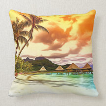 Tropical Beach Sunset Throw Pillow