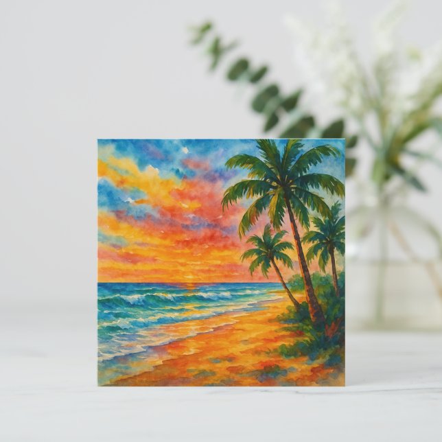 Tropical Beach Sunset Watercolor (Standing Front)