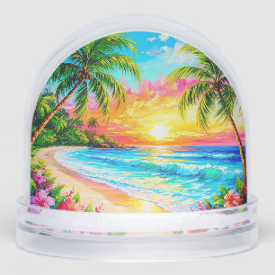 Tropical Beach Sunset with Palm Trees Snowglobe