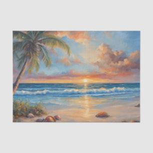 Tropical Beach Sunset with Palm Trees  Tissue Paper