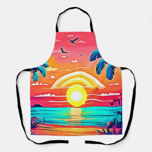 Tropical Beach Sunset with Rainbow Apron