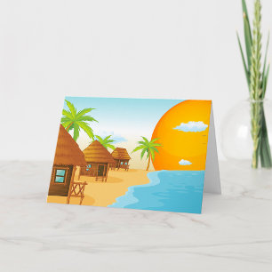 Tropical Beach Sunset with Thatched Huts  Card
