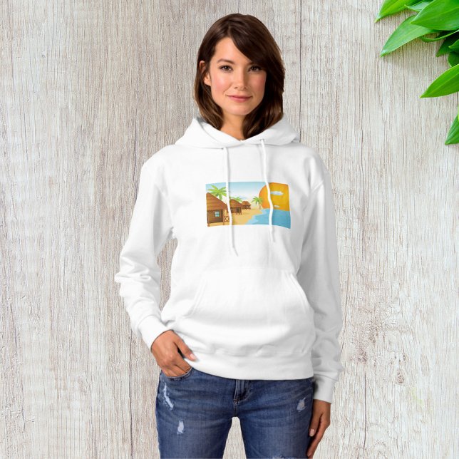 Tropical Beach Sunset with Thatched Huts  Hoodie (Creator Uploaded)