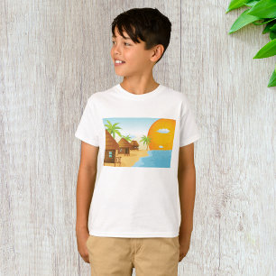 Tropical Beach Sunset with Thatched Huts  T-Shirt