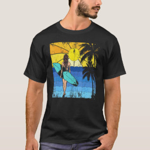 Tropical Beach Surf Sunset Surfboard Surfer Ocean T-Shirt