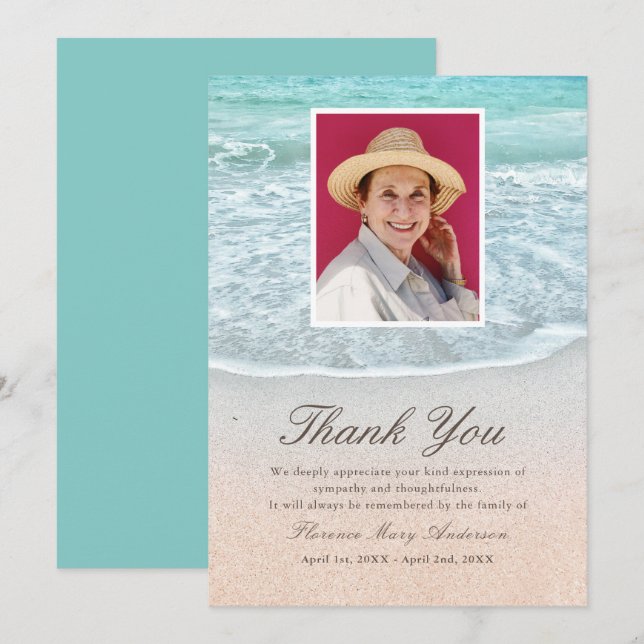 Tropical Beach Sympathy Memorial Thank You Photo Invitation (Front/Back)