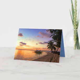 Tropical Beach Tahiti Island Sunset Card