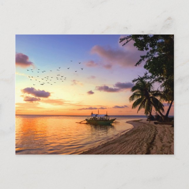 Tropical Beach Tahiti Island Sunset Postcard (Front)
