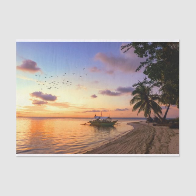 Tropical Beach Tahiti Island Sunset Tissue Paper (Front)