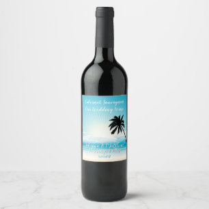 Tropical Beach Teal Wedding Wine Label