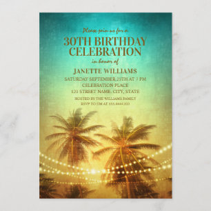 Tropical Beach Themed 30th Birthday Party Hawaiian Invitation