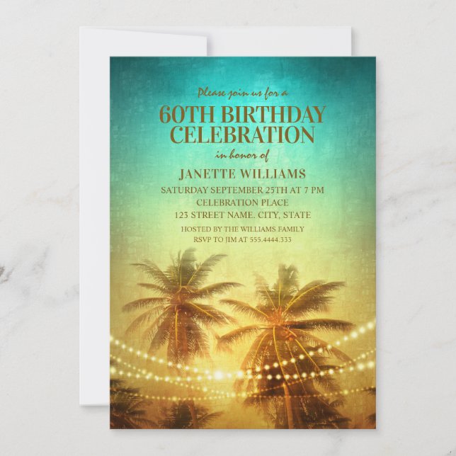 Tropical Beach Themed 60th Birthday Party Hawaiian Invitation (Front)