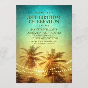 Tropical Beach Themed 70th Birthday Party Hawaiian Invitation