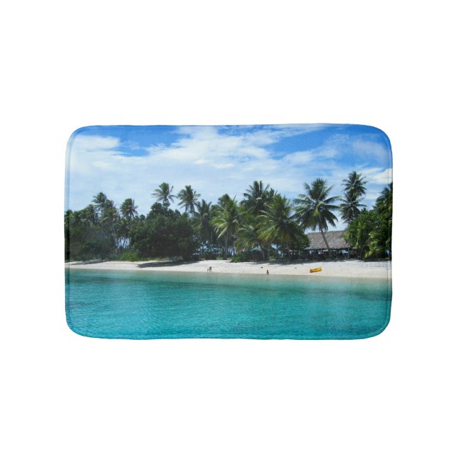 Tropical Beach Themed White Sand  in Island Beach Bath Mat (Front)