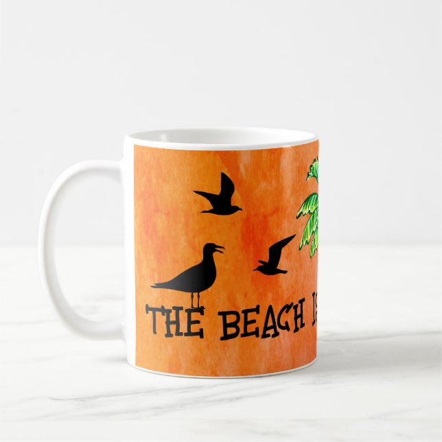Tropical Beach Therapy Palm Tree Seagulls  Coffee Mug (Left)