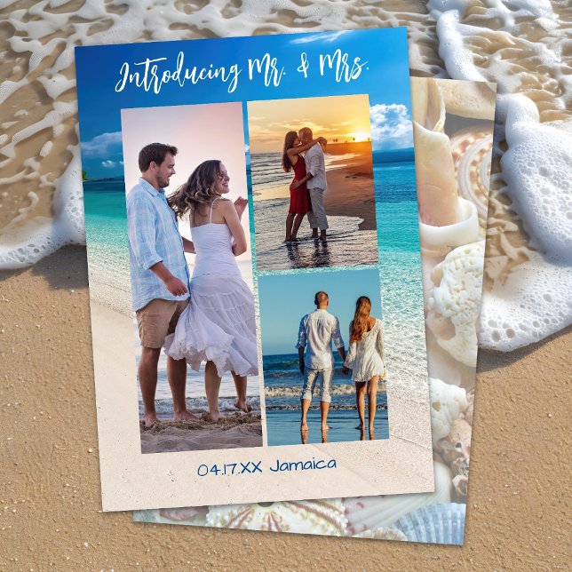 Tropical Beach Three Photo Eloped Announcement (Creator Uploaded)