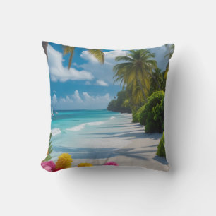 Tropical Beach Throw Pillow