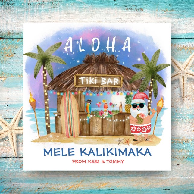 Tropical Beach Tiki Santa Mele Kalikimaka  Holiday Card (Creator Uploaded)