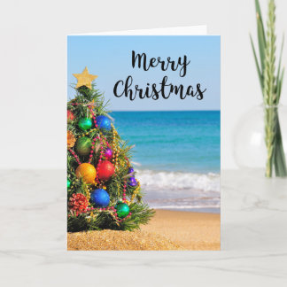 Tropical Beach Tree Merry Christmas Greeting Card
