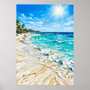 Tropical Beach Turquoise Ocean Sunshine Oil Painti Poster