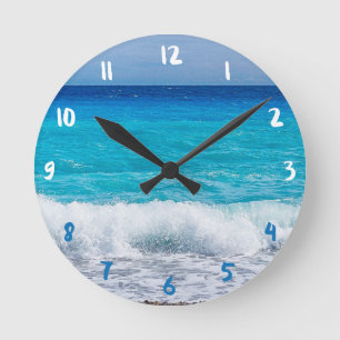 Tropical Beach Turquoise Water Blue Ocean Sea Foam Round Clock