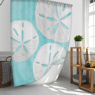 Tropical Beach Turquoise White Sand Dollar Coastal Shower Curtain