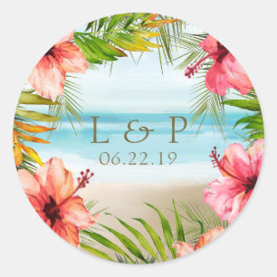 Tropical Beach Twilight   Hibiscus Floral Wedding Classic Round Sticker