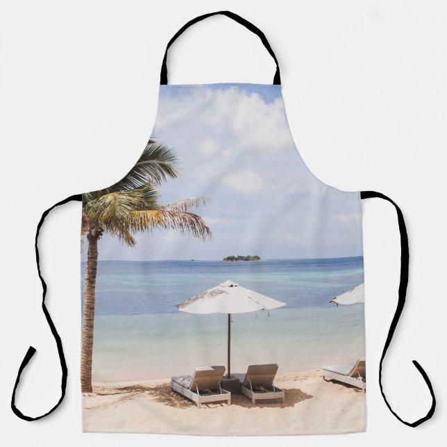 Tropical beach umbrellas: white, palm. apron (Front)