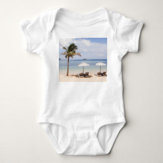 Tropical beach umbrellas: white, palm. baby bodysuit