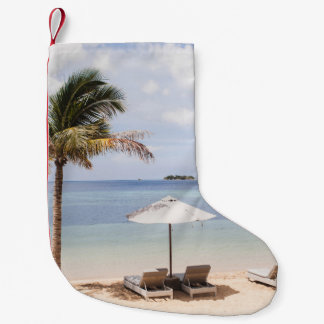 Tropical beach umbrellas: white, palm. small christmas stocking