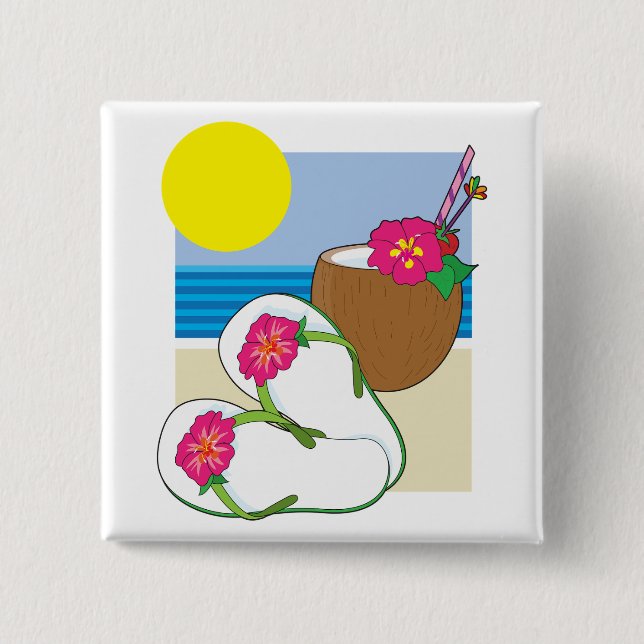 Tropical Beach Vacation Coconut Flowers Flip Flops 15 Cm Square Badge (Front)