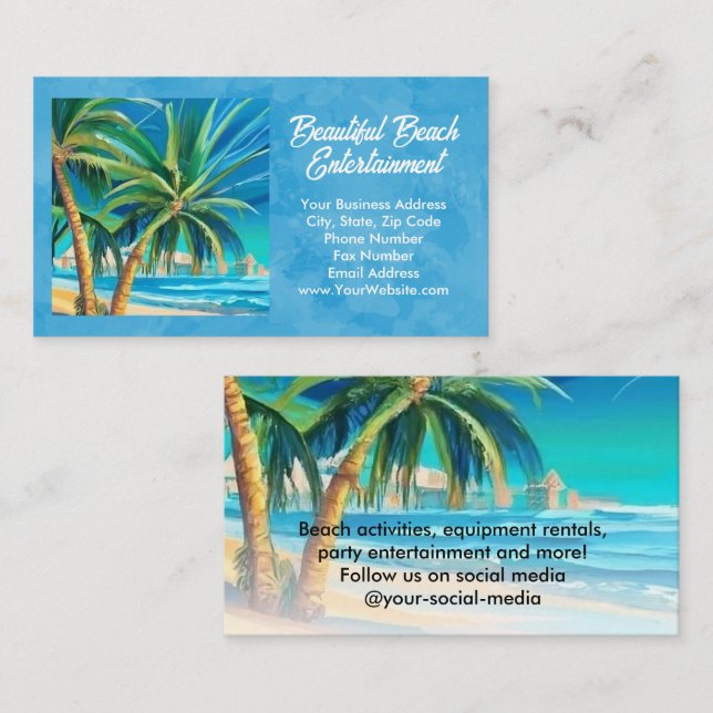 Tropical Beach Vacation Island Art Travel Business Card (Front/Back)