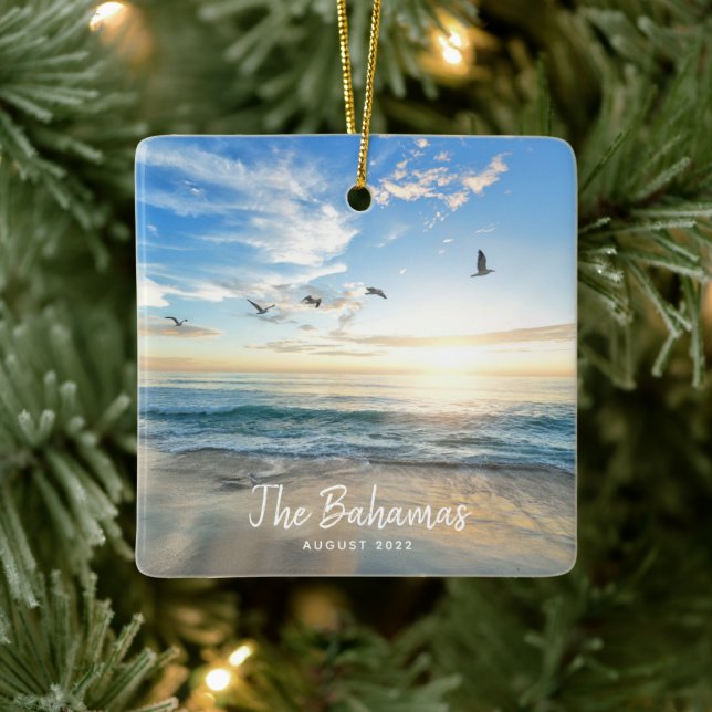 Tropical Beach Vacation Photo Keepsake Ceramic Ornament (Tree)