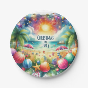 Tropical Beach Vibe Christmas In July Paper Plate
