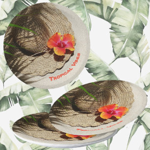 Tropical Beach Vibes Hibiscus Floral Paper Plate