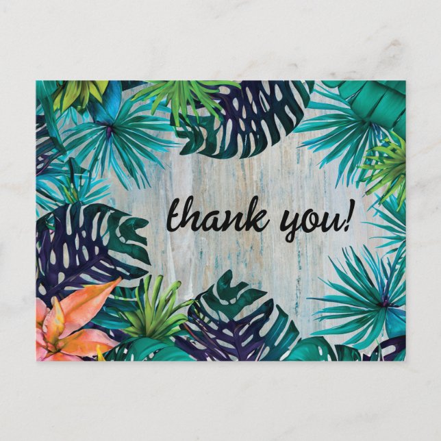 Tropical Beach Vibes Jungle Monstera Leaves Thanks Postcard (Front)