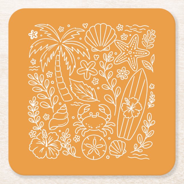 Tropical Beach Vibes  Square Paper Coaster (Front)